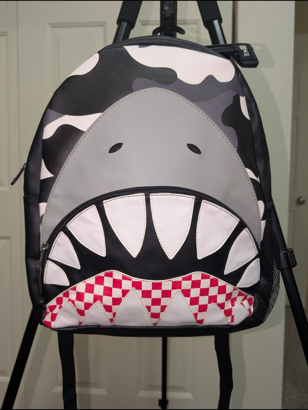 OMG Accessories Shark Mouth Backpack with Red Checker Accent